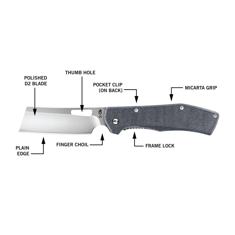 Gerber Flatiron D2 Folding Cleaver - Micarta - Blue - Fine Edge